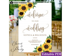 Sunflowers welcome sign template,wedding welcome sign,(143)